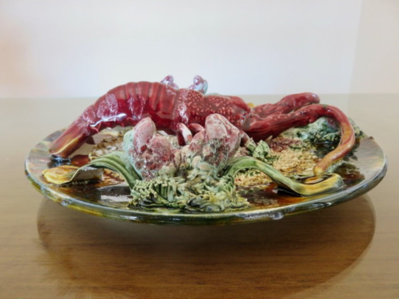 Image 1 of Antiek majolica "kreeft" wandbord, Caldas de Rainha, Palissy, jaren 30