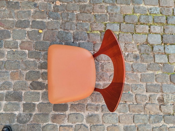 Set di sei sedie da pranzo in teak e pelle marrone chiaro, Koefoed Hornslet, Legno, Mid Century Modern (foto 8 di 13)