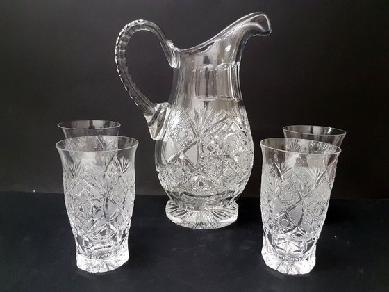 Image 1 of Brocca di cristallo e 4 bicchieri / Poděbrady 