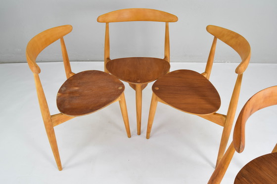 Image 1 of Fh4103 Heart Dining Chairs By Hans Wegner For Fritz Hansen, Denmark, 1950S, Set Of 4