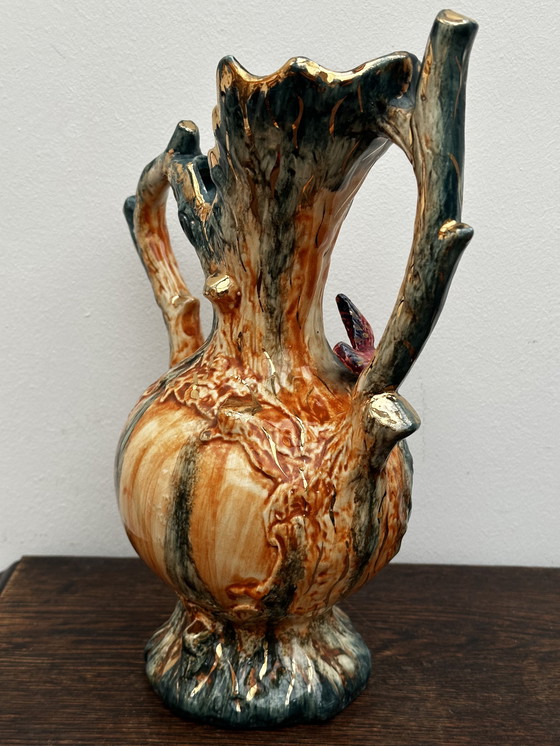 Image 1 of Vintage Barbotine vaas en landelijke decoratie - Belgisch keramiek