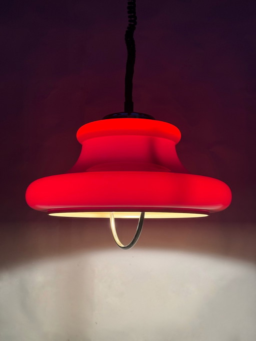 Vintage 1970s Space Age Orange Acrylic Pendant Lamp | Meblo Style – hanglampen, Plastic, Chrome