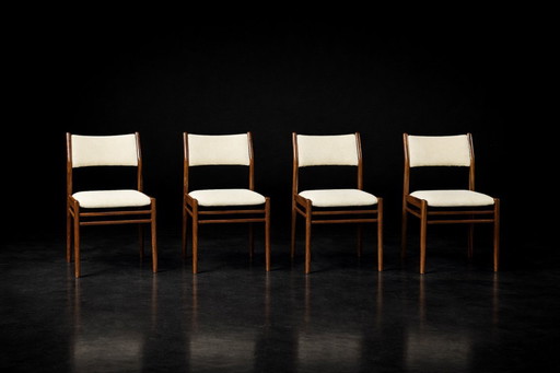 Chaises danoises vintage en teck et tissu beige, style moderne du milieu du siècle, années 1960, lot de 4