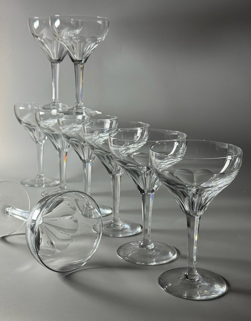 Kristalunie Maastricht – “Spectrum” – Juego de 9 Copas de Vino de Cristal Art Déco – Willem Jacob Rozendaal – 1929 – Países Bajo