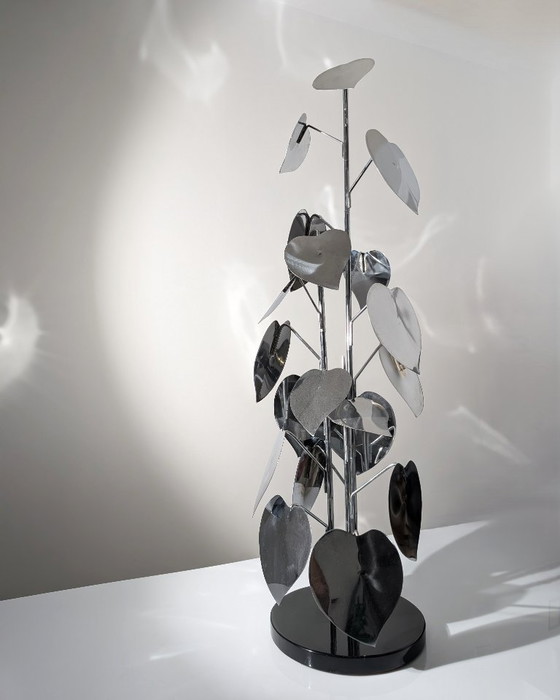 Image 1 of Chrome Leaf Floor Sculpture on Circular Base, 1970s