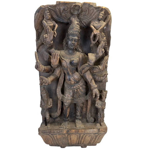 19th-century South Indian Ardhanarishvara Temple/Shrine Panel of Solid Hardwood