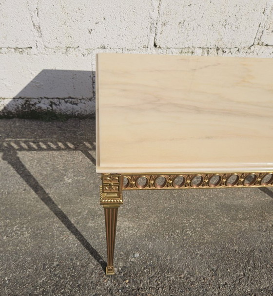 Image 1 of Tavolino da caffè vintage francese in marmo e ottone - Tavolo da cocktail - Tavolo da salotto - Stile Regency - Anni '70