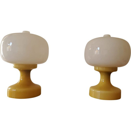 Par de lámparas de mesa de cristal vintage, años 70