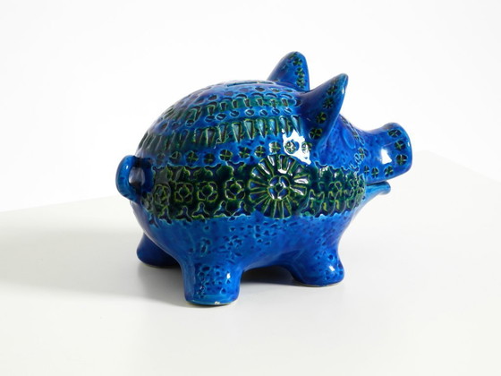 Image 1 of Beautiful 1960s large Rimini Blu ceramic pig money box by Aldo Londi for Bitossi Italy
