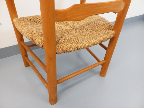 Image 1 of Vintage fauteuil van beukenhout en stro uit de jaren 50.