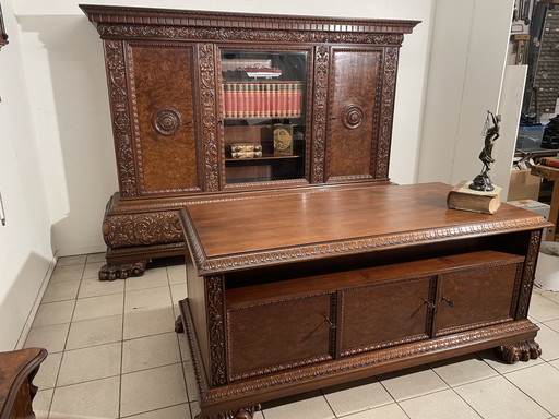 Ensemble de bureau Chambre d'homme noyer à gorge avec racine de noyer, armoire 260 large 190 haut bureau 93 profond et 183 large