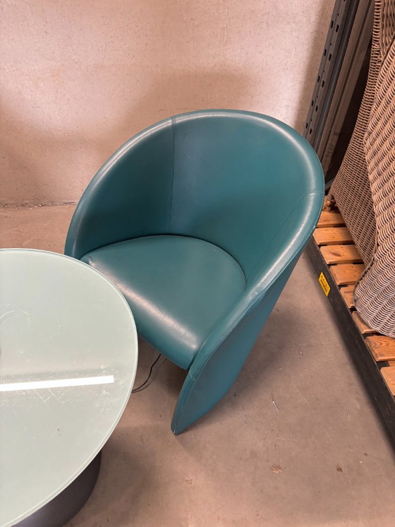 Image 1 of Poltrona Frau Set Intervista (2 pezzi + Tavolo) – Vignelli Design – Pelle Petrolio