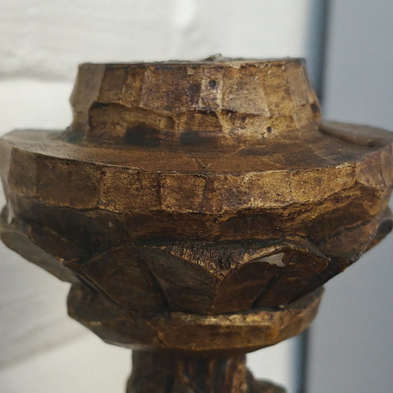 Hand-carved wooden candlestick with saint figures – 24 cm – Sculpture (photo 10 of 13)