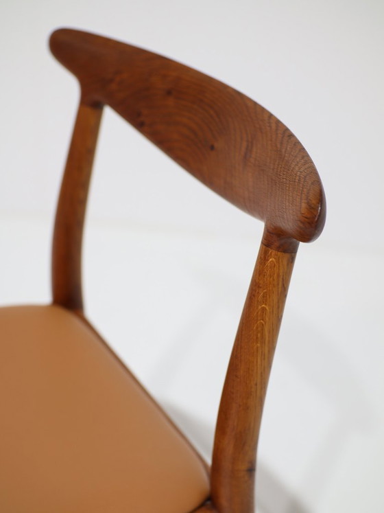 Hans J. Wegner W1 Chaise Chêne Cuir C.M. Madsen Années 1950 – Hans Wegner, Chaises de salle à manger (photo 10 of 12)