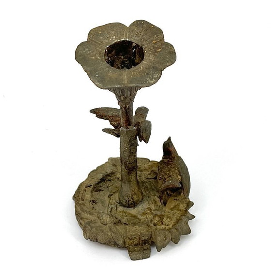 Image 1 of Antiker figürlicher Kerzenleuchter mit Vögeln, Zinkguss, um 1880–1900