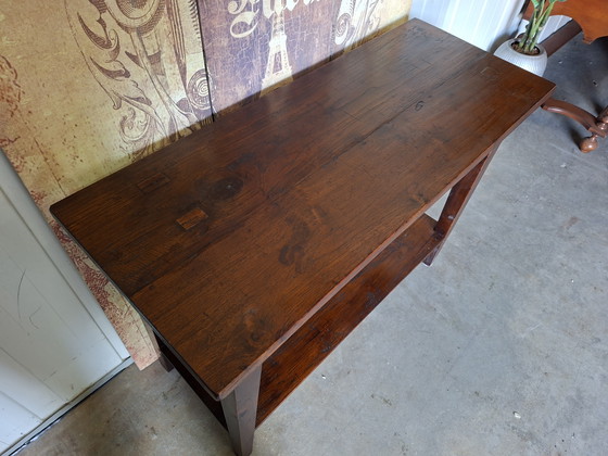 Image 1 of Koloniaal teakhouten sidetable, wandtafel console afm: 110x45cm en 80cm hoog.
