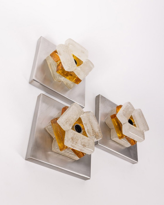Image 1 of Set of 3 Vintage Wall Lamps from the 60s Murano Glass Designed by A. Poli for Poliarte
