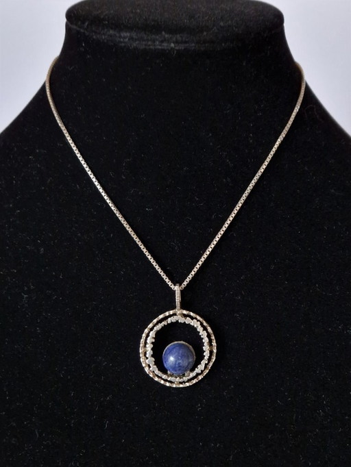 Zilveren brutalistische Deense hanger met lapis lazuli met bijpassend collier