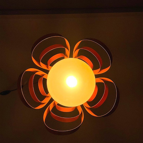Image 1 of French Modern Orange Metal Ribbon Hanging Lamp, 2000s
