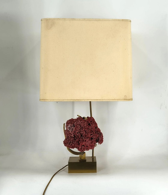 Rare red pipe organ coral brass table lamp, 1970s (photo 6 of 13)