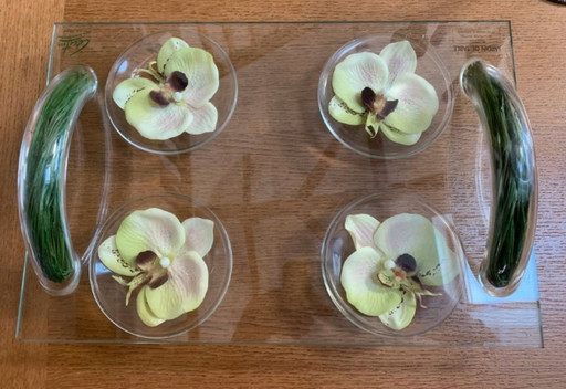 Vassoio rettangolare trasparente decorato con orchidee