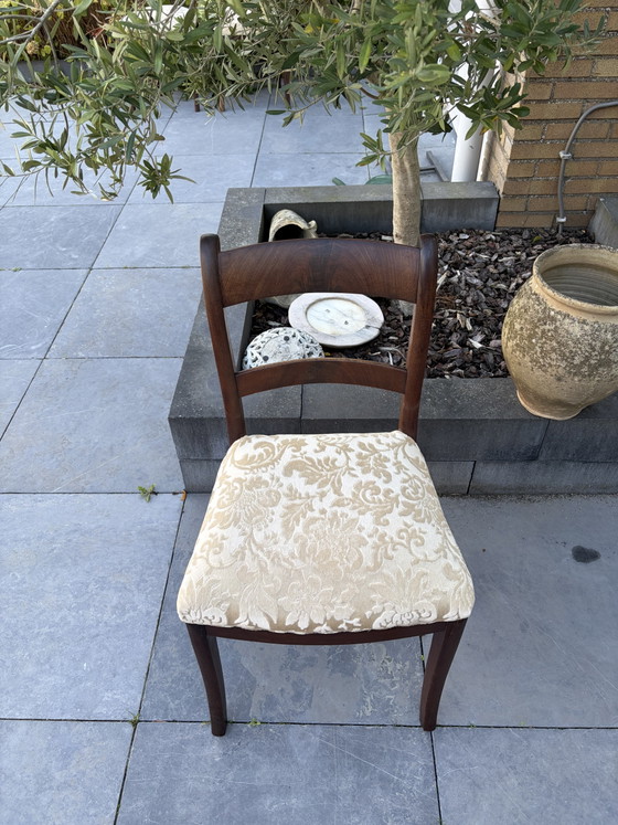 6 Vintage Antieke Mahonie Teak Stoelen – Eetkamerstoelen, Textile, Wood (photo 8 of 9)