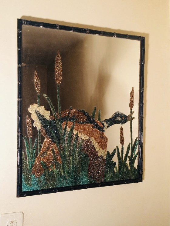 Image 1 of 80s Vintage ' Eend ' bamboe spiegel 