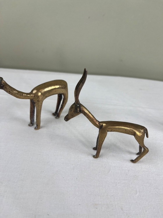 Figurines d'animaux en laiton, ensemble de six, Objets déco, Doré, Vintage (photo 6 sur 9)