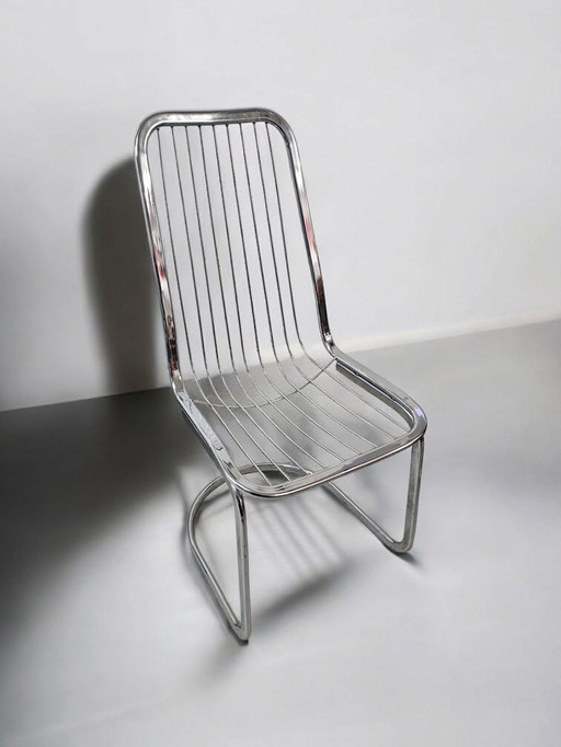 5x italien Mid Century Métal String Chaises de salle à manger cantilever années 70