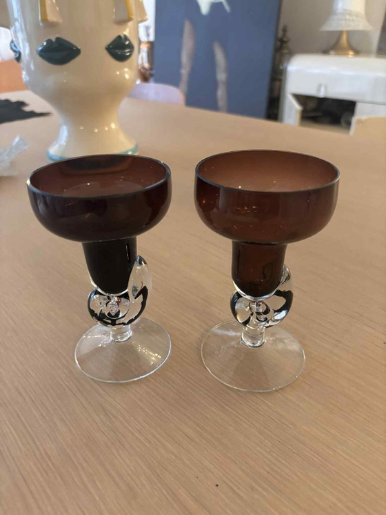 Image 1 of Portacandele vintage in vetro bordeaux: decorazioni da tavola fatte a mano in Francia