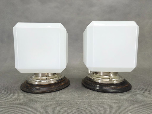 Paire d'appliques murales Art Déco en nickel avec verre opale, années 1930