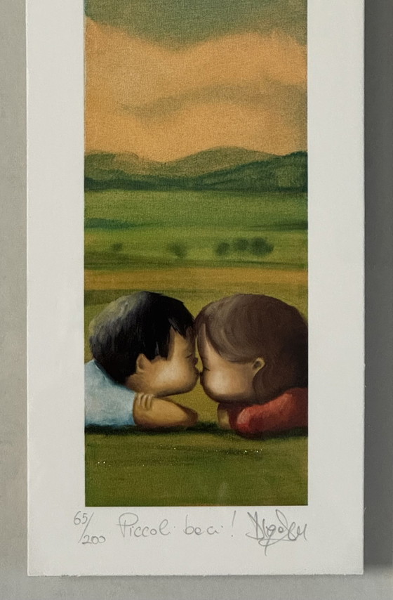 Diego Santini 13x46cm Small Kisses in Frame, Modern Art Silkscreen Print – Lithographs & prints, Paper, Wood (photo 5 of 7)
