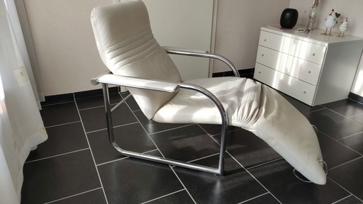 Design relax armchair leather ivory (white)