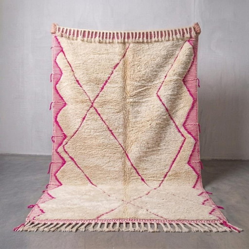 Magnífica alfombra bereber rosa hecha a mano en pura lana, 200x300 cm. – Aime Té, vloerkleden en tapijten, Wool