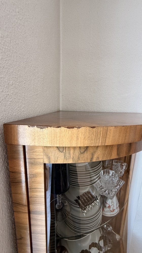 Art Deco Hoekvitrine met gebogen glazen deur – ca. 1930 – Vitrinekasten, Glass, Wood (photo 5 of 5)