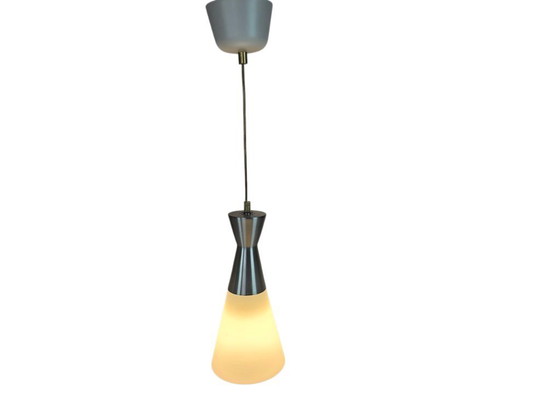 Image 1 of Hala Zeist - hanglamp - diabolo - melkglas - aluminium - 80's