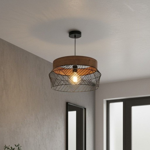Lámpara de diseño de estilo escandinavo - Madera y metal negro – hanglampen, Wood (photo 2 of 13)