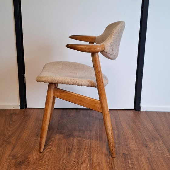 Image 1 of Sedia in corno di mucca con seduta e schienale in tessuto