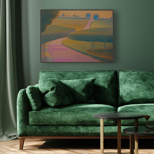 Original painting "Summer view", 70 x 50 cm, incl. real wood shadow gap frame and hanger