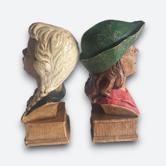 Image 1 of Tijl en Nele Uilenspiegel – Boekensteunen (2) – Arbopanda – Made in Belgium – ca. 1960–1970