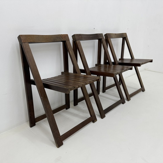 Image 1 of Set of 3 Aldo Jacober for Alberto Bazzani Wooden Folding Chairs, 1960’s