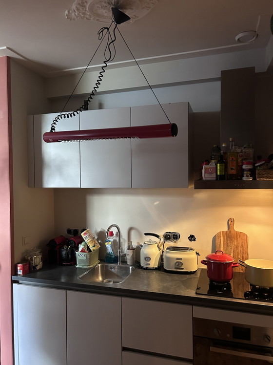 Image 1 of Zeldzame Space Age Hanglamp in Dieprood – Verstelbaar Design uit de Jaren 70