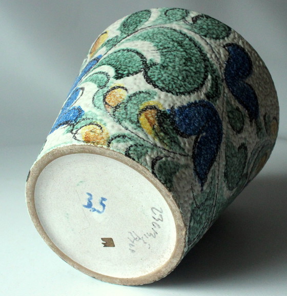Image 1 of  Ruscha keramische bloempot - handgeschilderde bloemdecoratie - vintage