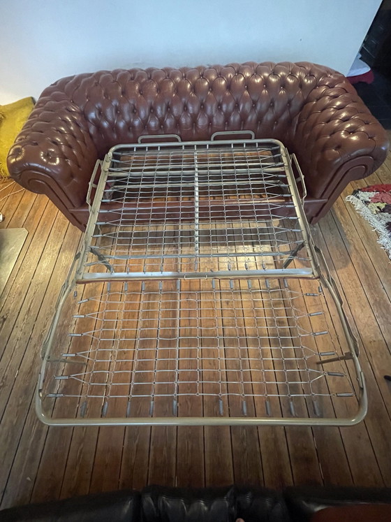 Prachtige vintage roestkleurige Chesterfield, 3-5 zitsbanken, Leer, Bruin (foto 9 van 9)