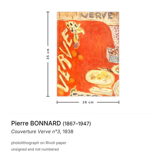 Image 1 of Pierre BONNARD Couverture Verve Nr. 3 Fotolithographie 1938