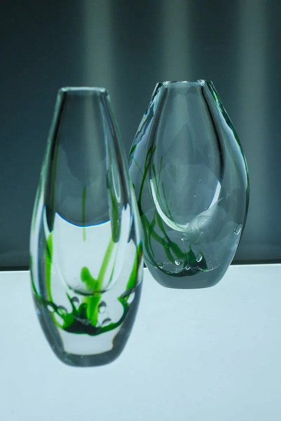 Image 1 of Seaweed & Fish Vases by V. L. Kosta, Set of 2