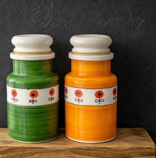 Juego de 2 tarros de especias vintage de opalina