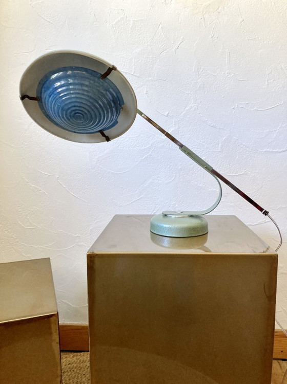 Image 1 of Solère telescopic lamp, hammered paint & blue diffuser, 1950s