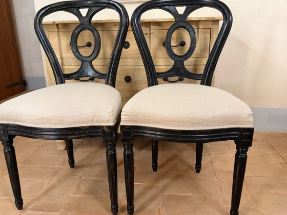 Coppia sedie Dialma Brown - nero anticato e lino écru, Sedie da pranzo, Legno, Tessile, Talpa (foto 5 di 13)