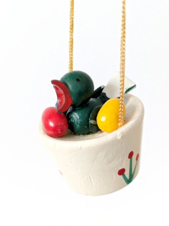 Image 1 of Set of 24 Vintage Easter Hand Painted Wooden Ornaments, Germany 1980s, Original Box